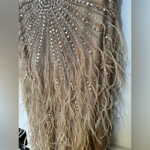 Elegant Gold Beaded Prom Gown with Feather Details BRAND NEW - Picture 8 of 17
